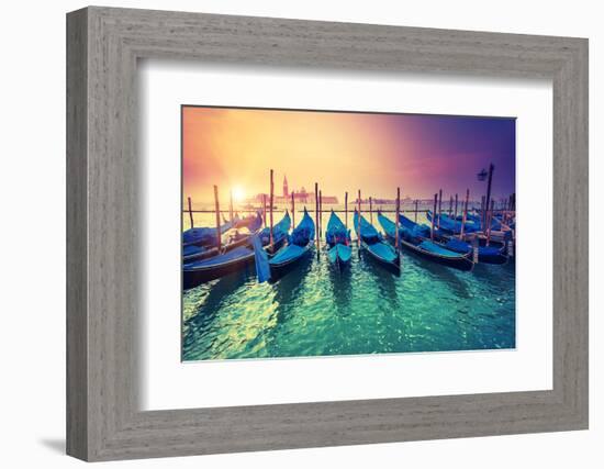 Amazing View of Grand Canal at Sunset with San Giorgio Maggiore Church. San Marco, Venice, Italy, B-Leonid Tit-Framed Photographic Print