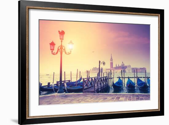 Amazing View of Grand Canal at Sunset with San Giorgio Maggiore Church. San Marco, Venice, Italy, E-Leonid Tit-Framed Photographic Print