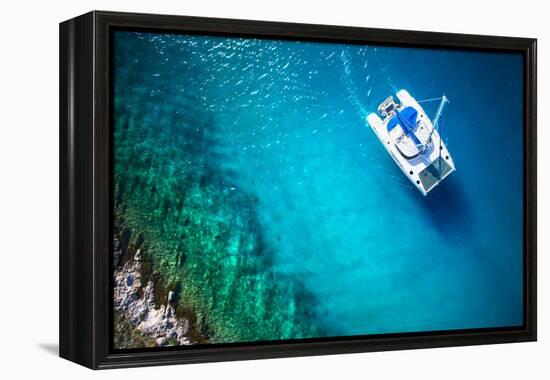 Amazing View to Yacht Sailing in Open Sea at Windy Day. Drone View - Birds Eye Angle-dellm60-Framed Premier Image Canvas