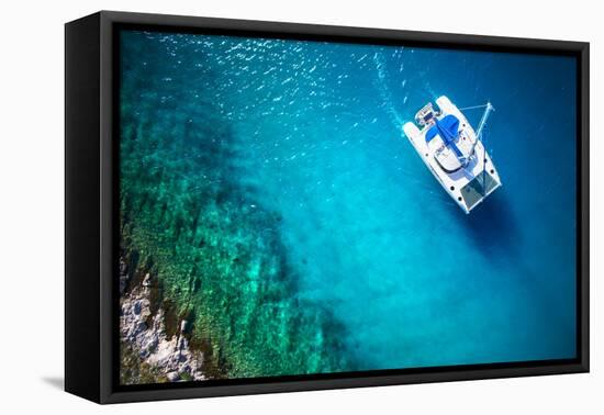 Amazing View to Yacht Sailing in Open Sea at Windy Day. Drone View - Birds Eye Angle-dellm60-Framed Premier Image Canvas