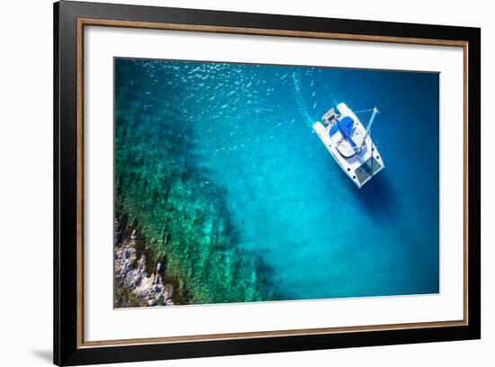 Amazing View to Yacht Sailing in Open Sea at Windy Day. Drone View - Birds Eye Angle-dellm60-Framed Photographic Print