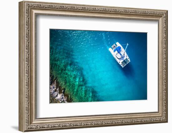 Amazing View to Yacht Sailing in Open Sea at Windy Day. Drone View - Birds Eye Angle-dellm60-Framed Photographic Print