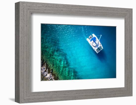 Amazing View to Yacht Sailing in Open Sea at Windy Day. Drone View - Birds Eye Angle-dellm60-Framed Photographic Print