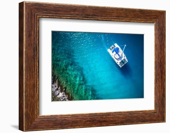 Amazing View to Yacht Sailing in Open Sea at Windy Day. Drone View - Birds Eye Angle-dellm60-Framed Photographic Print