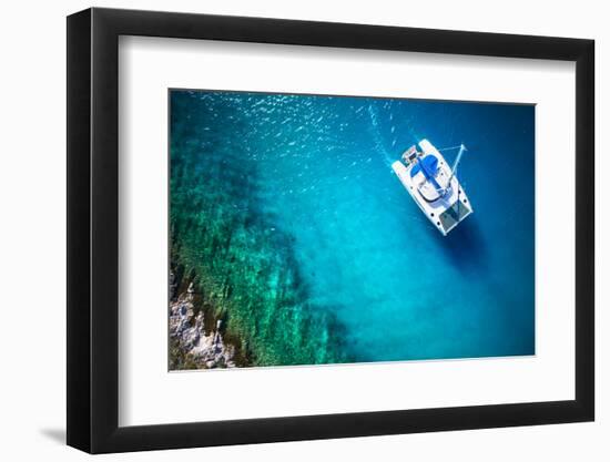 Amazing View to Yacht Sailing in Open Sea at Windy Day. Drone View - Birds Eye Angle-dellm60-Framed Photographic Print