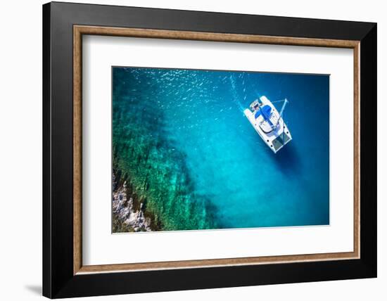 Amazing View to Yacht Sailing in Open Sea at Windy Day. Drone View - Birds Eye Angle-dellm60-Framed Photographic Print