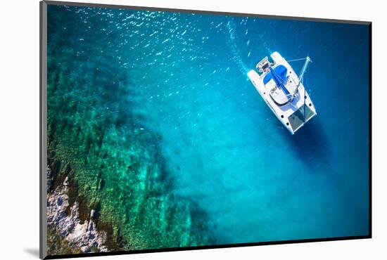 Amazing View to Yacht Sailing in Open Sea at Windy Day. Drone View - Birds Eye Angle-dellm60-Mounted Photographic Print