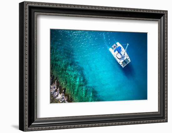 Amazing View to Yacht Sailing in Open Sea at Windy Day. Drone View - Birds Eye Angle-dellm60-Framed Photographic Print