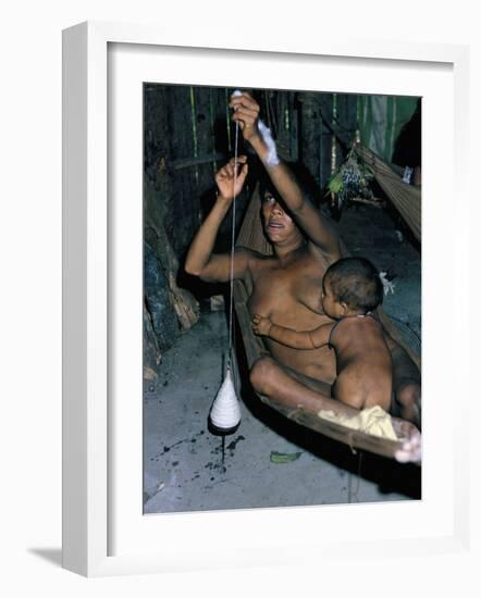 Amazonian Indian Woman Spinning, Brazil, South America-Robin Hanbury-tenison-Framed Photographic Print