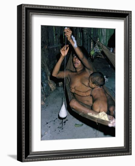 Amazonian Indian Woman Spinning, Brazil, South America-Robin Hanbury-tenison-Framed Photographic Print