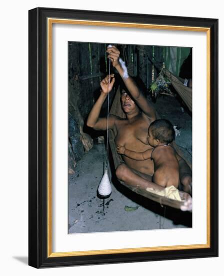 Amazonian Indian Woman Spinning, Brazil, South America-Robin Hanbury-tenison-Framed Photographic Print