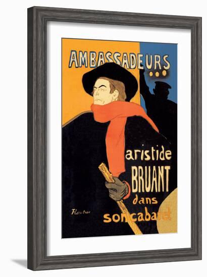 Ambassadeurs: Aristide Bruant dans Son Cabaret-Henri de Toulouse-Lautrec-Framed Art Print