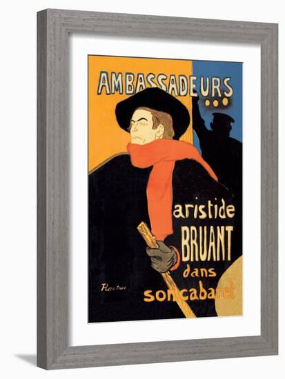 Ambassadeurs: Aristide Bruant dans Son Cabaret-Henri de Toulouse-Lautrec-Framed Art Print