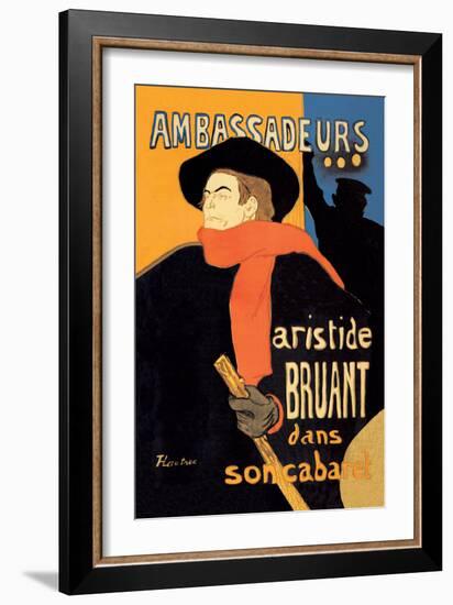 Ambassadeurs: Aristide Bruant dans Son Cabaret-Henri de Toulouse-Lautrec-Framed Art Print