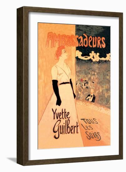 Ambassadeurs: Yvette Guilbert, Tous les Soirs, c.1894-Théophile Alexandre Steinlen-Framed Art Print