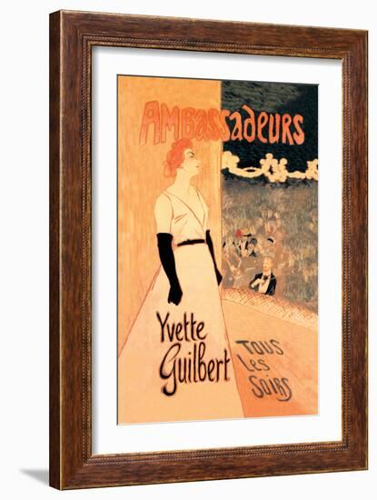 Ambassadeurs: Yvette Guilbert, Tous les Soirs, c.1894-Théophile Alexandre Steinlen-Framed Art Print