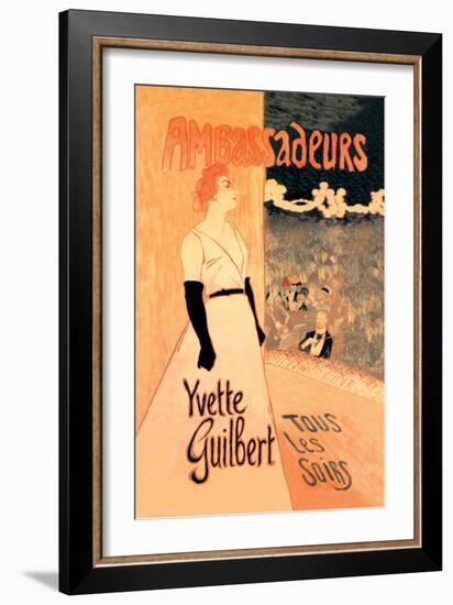 Ambassadeurs: Yvette Guilbert, Tous les Soirs, c.1894-Théophile Alexandre Steinlen-Framed Art Print