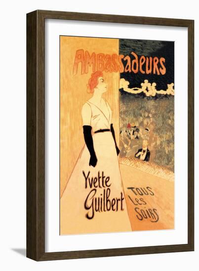 Ambassadeurs: Yvette Guilbert, Tous les Soirs, c.1894-Théophile Alexandre Steinlen-Framed Art Print