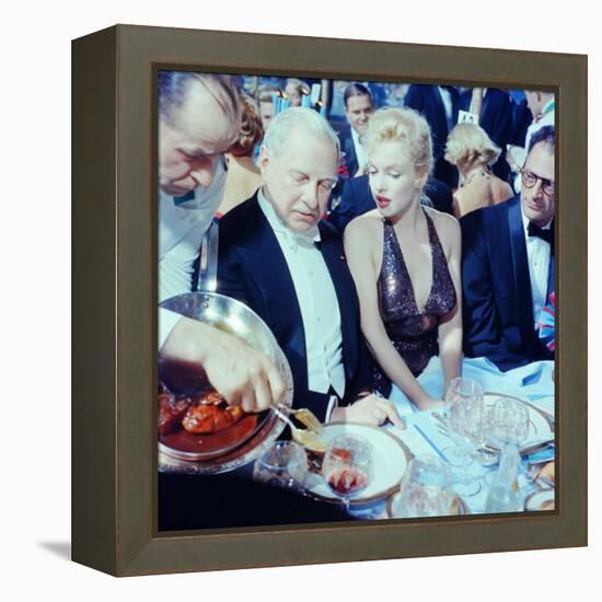 Ambassador Winthrop Aldrich Chats with Marilyn Monroe as Husband Arthur Miller Looks on, Paris Ball-Peter Stackpole-Framed Premier Image Canvas