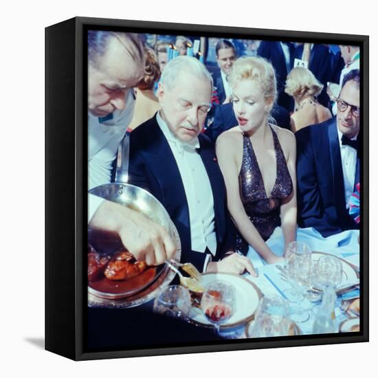 Ambassador Winthrop Aldrich Chats with Marilyn Monroe as Husband Arthur Miller Looks on, Paris Ball-Peter Stackpole-Framed Premier Image Canvas