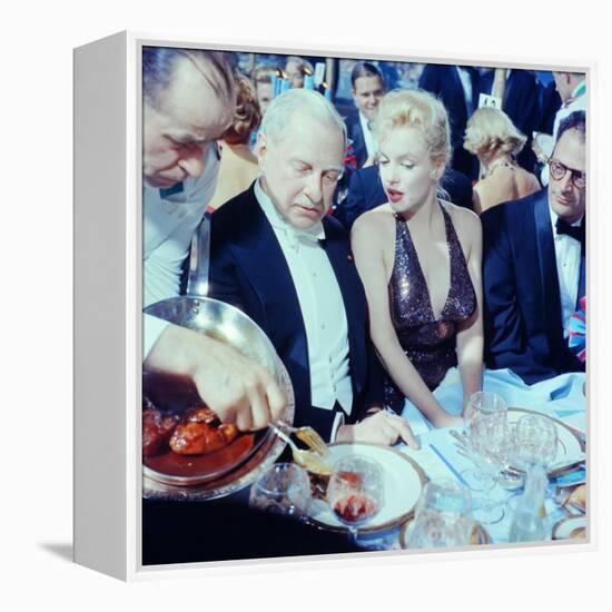 Ambassador Winthrop Aldrich Chats with Marilyn Monroe as Husband Arthur Miller Looks on, Paris Ball-Peter Stackpole-Framed Premier Image Canvas