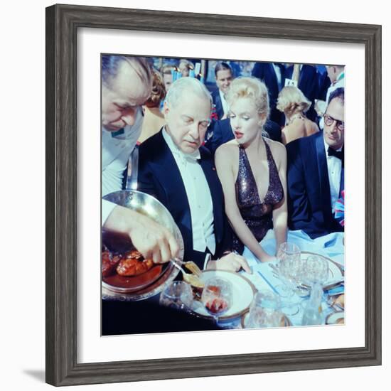 Ambassador Winthrop Aldrich Chats with Marilyn Monroe as Husband Arthur Miller Looks on, Paris Ball-Peter Stackpole-Framed Premium Photographic Print