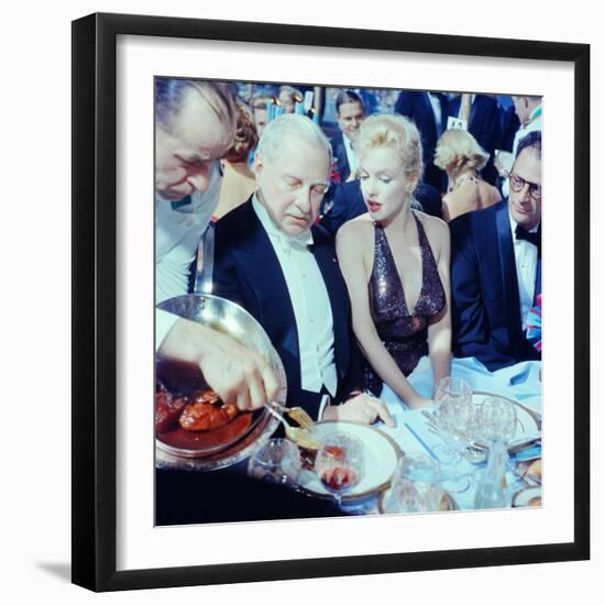 Ambassador Winthrop Aldrich Chats with Marilyn Monroe as Husband Arthur Miller Looks on, Paris Ball-Peter Stackpole-Framed Premium Photographic Print