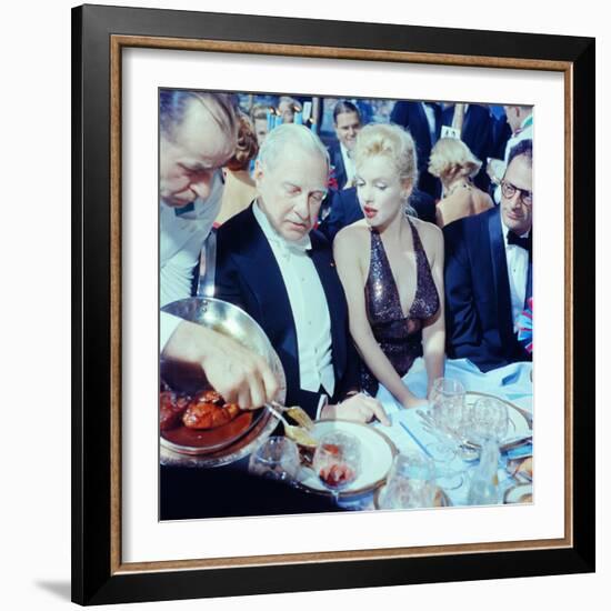 Ambassador Winthrop Aldrich Chats with Marilyn Monroe as Husband Arthur Miller Looks on, Paris Ball-Peter Stackpole-Framed Premium Photographic Print