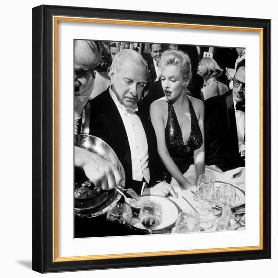 Ambassador Winthrop Aldrich, Ex Envoy to Britain Chatting with Actress Marilyn Monroe-Peter Stackpole-Framed Premium Photographic Print