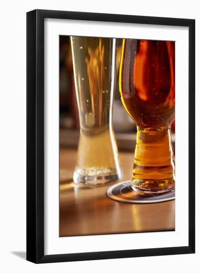 Amber Ale And Lager Style Beer Next To Each Other At A Bar-Shea Evans-Framed Photographic Print