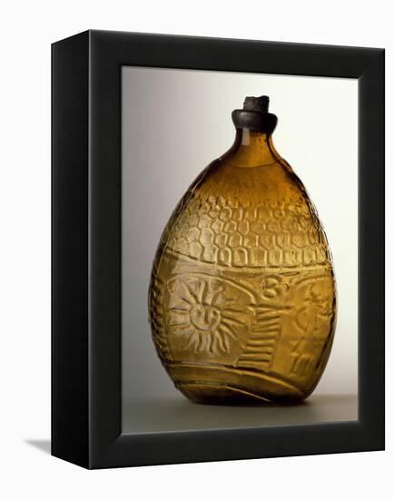 Amber-Colored Bottle in Metal Mold-Blown Glass with Relief Decoration-Bernhard Strigel-Framed Premier Image Canvas