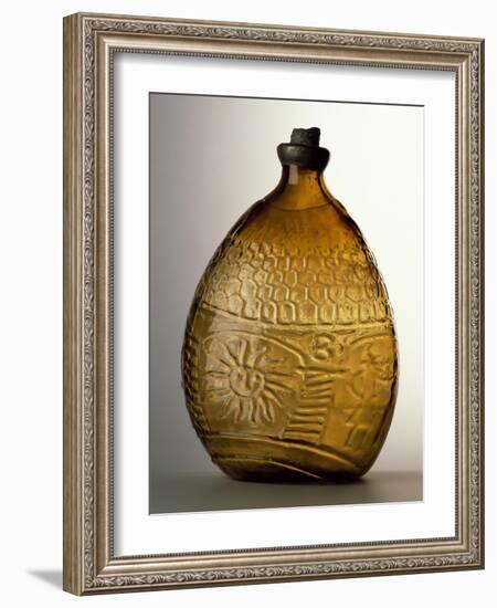 Amber-Colored Bottle in Metal Mold-Blown Glass with Relief Decoration-Bernhard Strigel-Framed Giclee Print