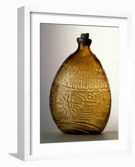 Amber-Colored Bottle in Metal Mold-Blown Glass with Relief Decoration-Bernhard Strigel-Framed Giclee Print