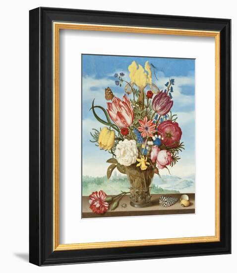 Ambrosius Bosschaert, Bouquet of Flowers on a Ledge-Dutch Florals-Framed Art Print