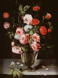 Roses and Carnations in a Glass Vase on a Stone Ledge-Ambrosius Brueghel-Framed Premier Image Canvas