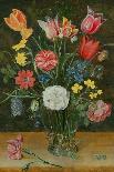 Roses and Carnations in a Glass Vase on a Stone Ledge-Ambrosius Brueghel-Premier Image Canvas