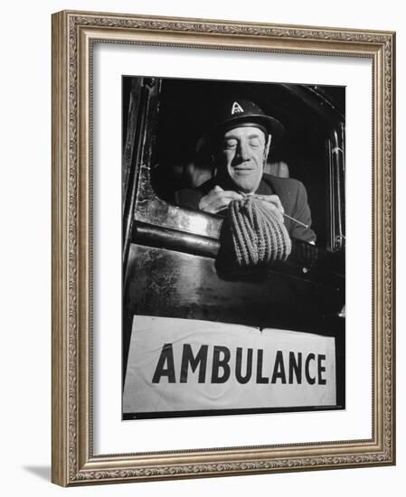 Ambulance Driver Knitting For the English Army During WWII-Carl Mydans-Framed Photographic Print