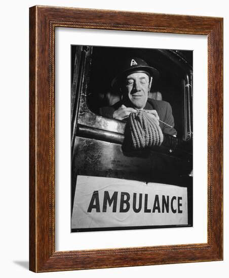 Ambulance Driver Knitting For the English Army During WWII-Carl Mydans-Framed Photographic Print