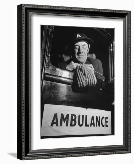 Ambulance Driver Knitting For the English Army During WWII-Carl Mydans-Framed Photographic Print