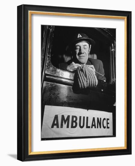 Ambulance Driver Knitting For the English Army During WWII-Carl Mydans-Framed Photographic Print