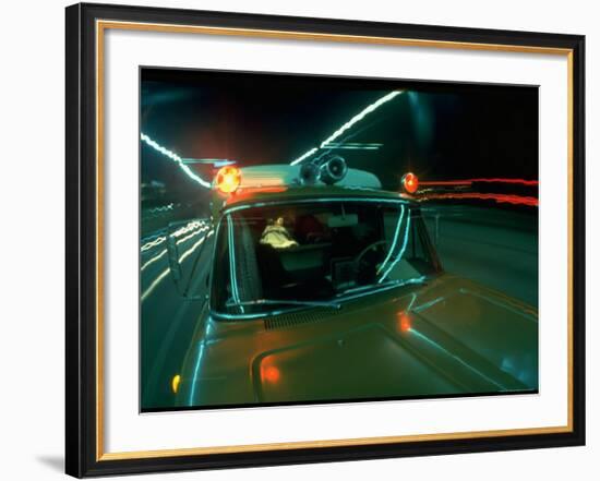 Ambulance Speeding Highway Accident Victim to Hospital at Night-Ralph Crane-Framed Photographic Print