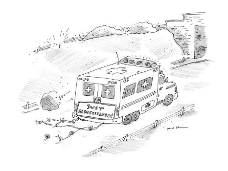 Ambulance with siren blaring has strings of cans trailing behind it, weddi… - New Yorker Cartoon' Premium Giclee Print - Michael Maslin Ambulance with siren blaring has strings of cans trailing behind it, weddi… - New Yorker Cartoon' Premium Giclee Print - Michael Maslin