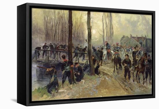 Ambush near a Bridge Defended by Troops, Early Morning, 1870 (Oil on Canvas)-Jean-Baptiste Edouard Detaille-Framed Premier Image Canvas