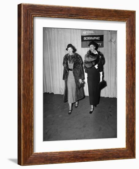 Amelia Earhart arrives with Eleanor Roosevelt to address the National Geographic Society, 1935-Harris & Ewing-Framed Photographic Print