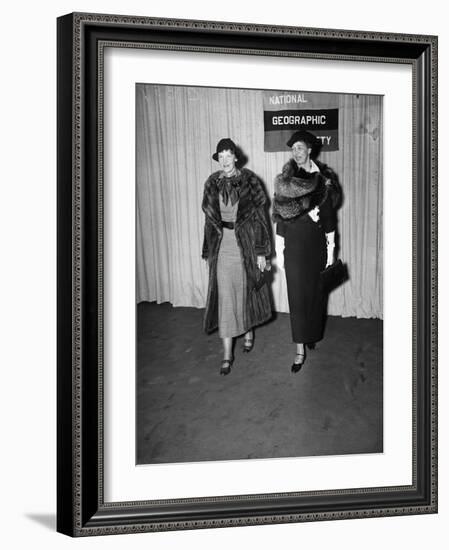 Amelia Earhart arrives with Eleanor Roosevelt to address the National Geographic Society, 1935-Harris & Ewing-Framed Photographic Print