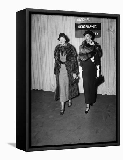 Amelia Earhart arrives with Eleanor Roosevelt to address the National Geographic Society, 1935-Harris & Ewing-Framed Premier Image Canvas