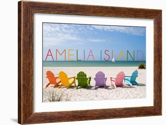 Amelia Island, Florida - Colorful Beach Chairs-Lantern Press-Framed Art Print