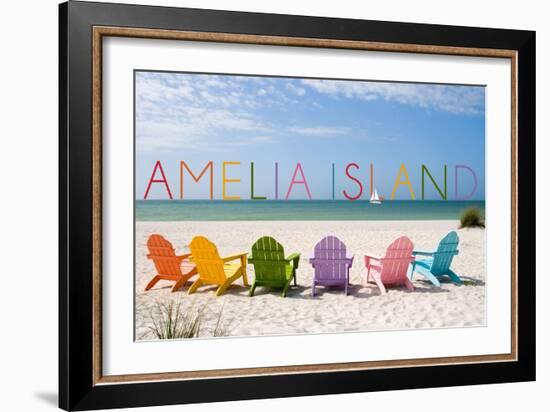 Amelia Island, Florida - Colorful Beach Chairs-Lantern Press-Framed Art Print