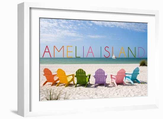 Amelia Island, Florida - Colorful Beach Chairs-Lantern Press-Framed Art Print