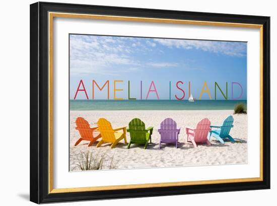Amelia Island, Florida - Colorful Beach Chairs-Lantern Press-Framed Art Print